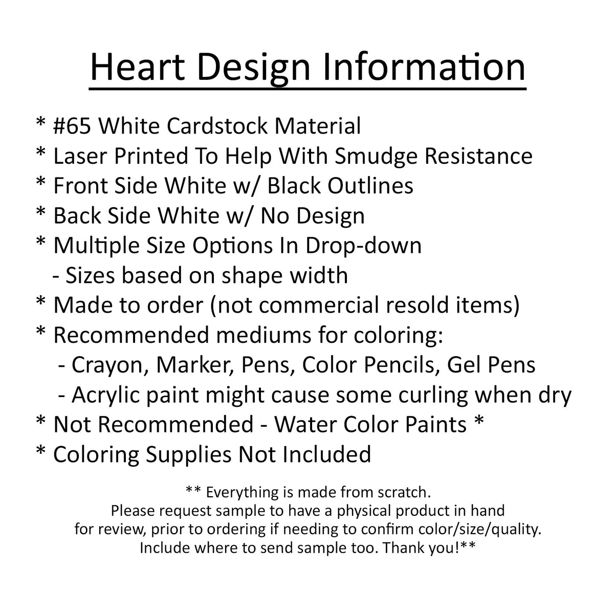 Heart Coloring Shapes Printed Design - 12 per order (Pricing for sizes ...