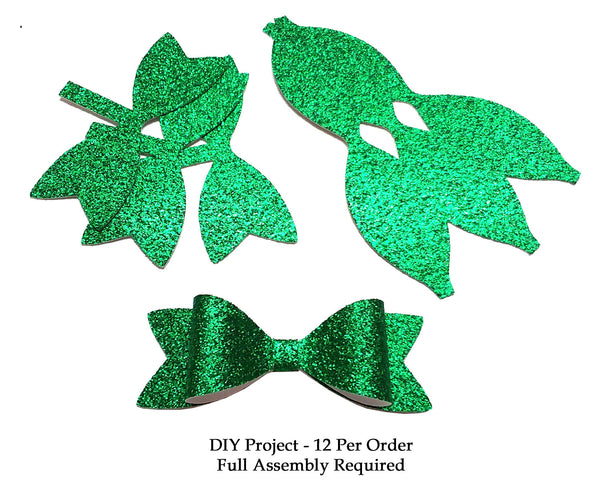 Green Glitter Paper Bow DIY Set - 12 per order (Pricing for sizes vary)