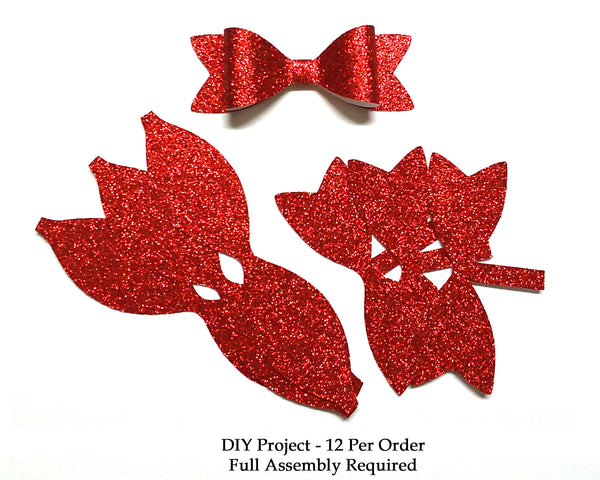 Red Glitter Paper Bow DIY Set - 12 per order (Pricing for sizes vary)